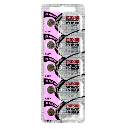 Maxell Silver Oxide SR916W High Drain Watch Battery Replaces 372, D370/371, PK 5 SR916W